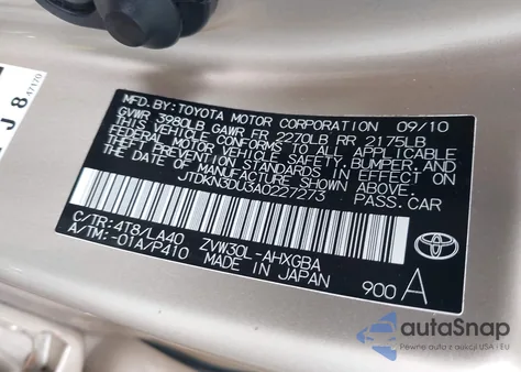 2010 Toyota Prius Iv from USA, damaged, VIN JTDKN3DU3A0227273